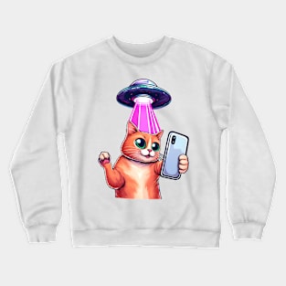 Cat UFO Selfie, Cat And UFO, Cat Selfie, Kitten, Funny Cat Crewneck Sweatshirt